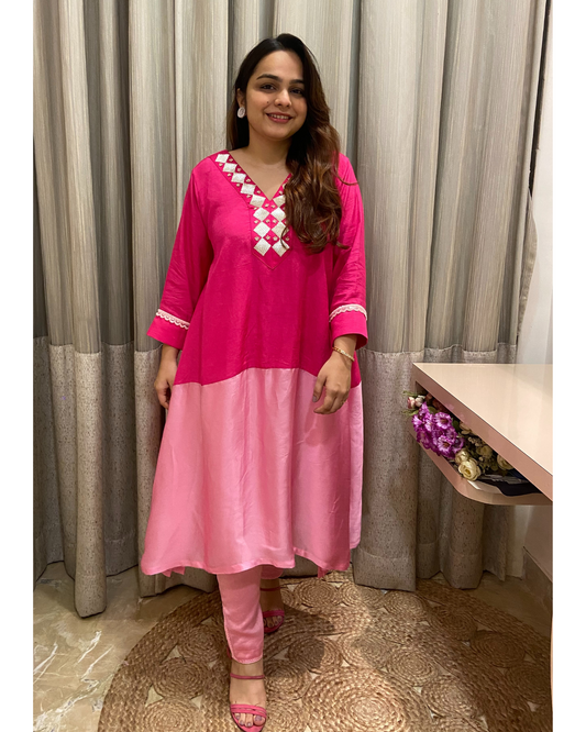 Candy Pink Slit Kurta With Pant