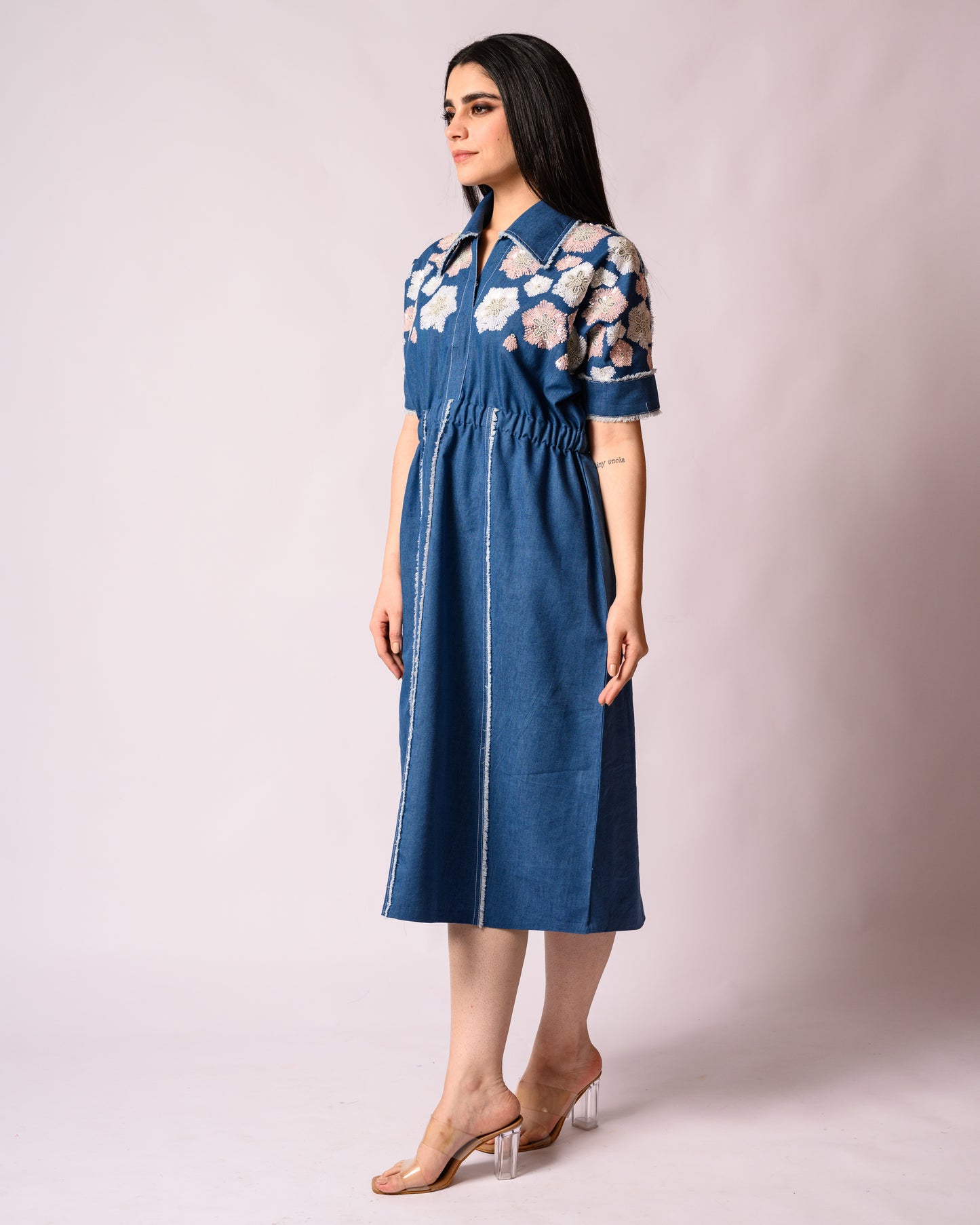 Denim Dress with a Floral Touch