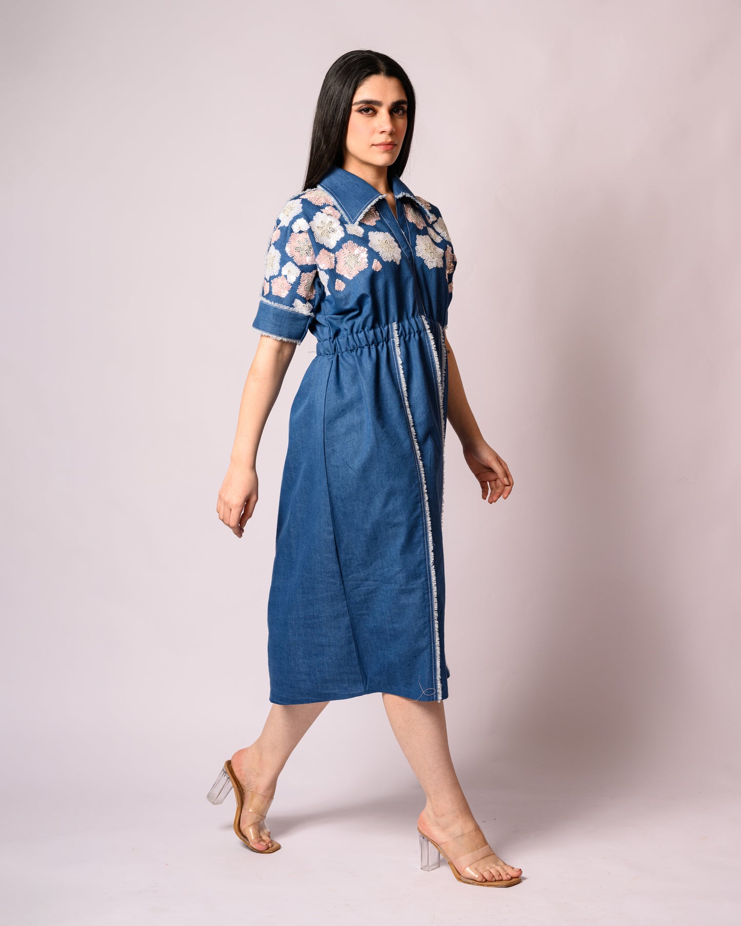 Denim Dress with a Floral Touch